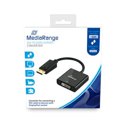 MediaRange DVI to DisplayPort converter, gold-plated, DVI-I socket (24+5 Pin)/DP plug, 15cm, black (MRCS174)