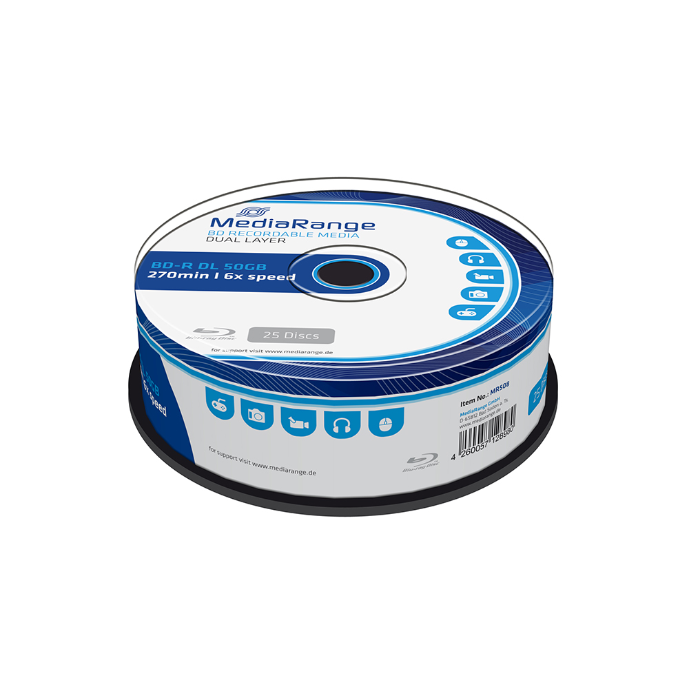 MediaRange BD-R Dual Layer 50GB 6x Cake Box x 25 (MR508)