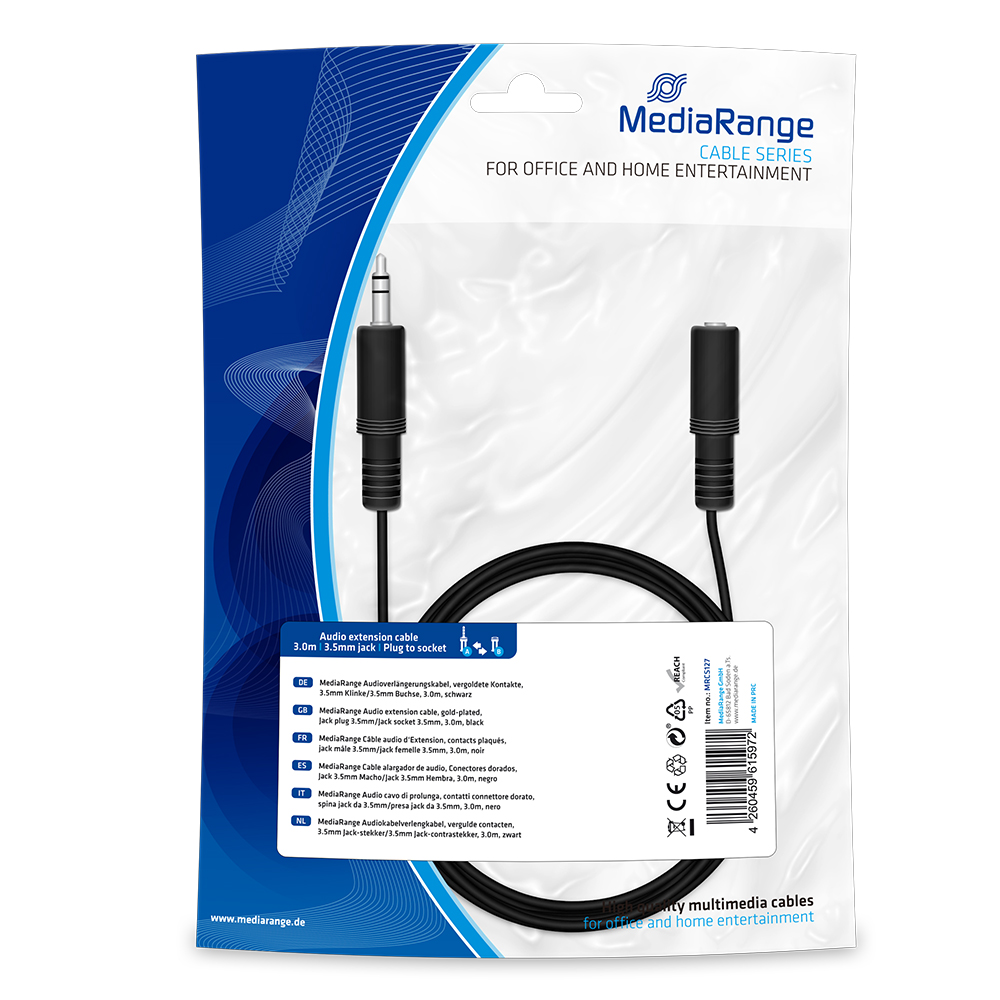 MediaRange Καλώδιο 3.5mm male - 3.5mm female Μαύρο 3m (MRCS127)
