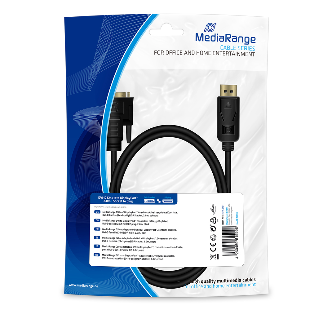 MediaRange Cable DVI-D male - DisplayPort male 2m (MRCS131)