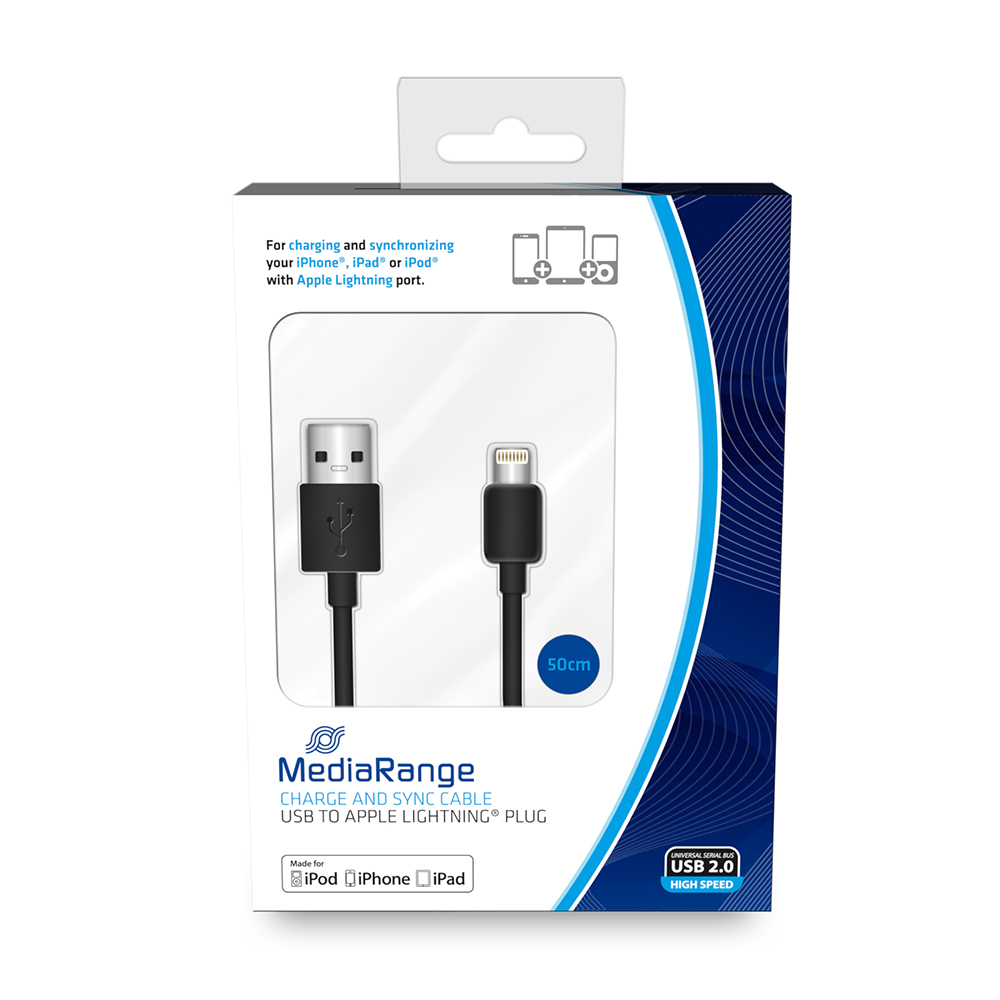 MediaRange Regular USB to Lightning Cable Μαύρο 0.5m (MRCS179)