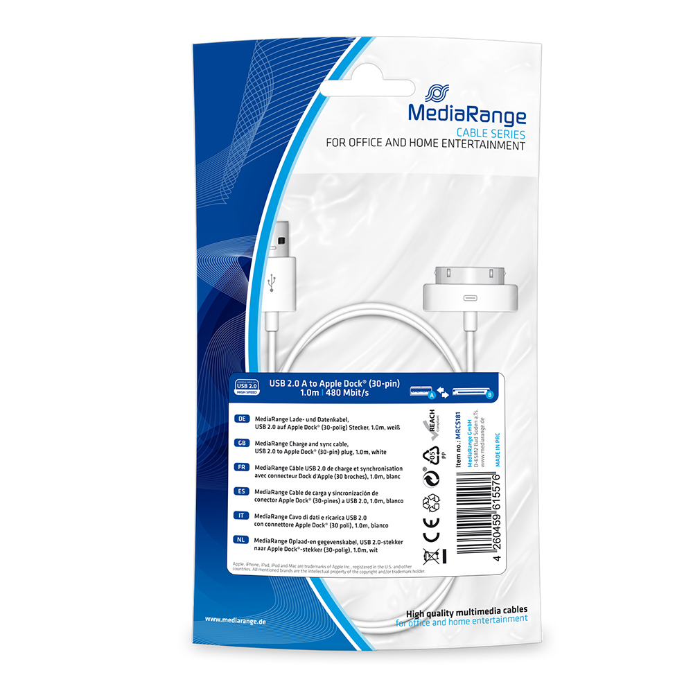 MediaRange USB to 30-Pin Cable Λευκό 1m (MRCS181)