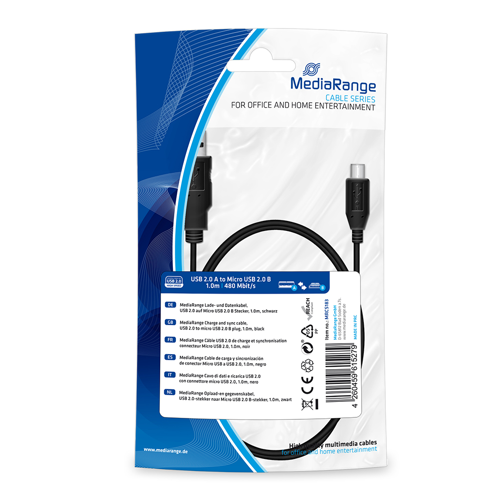 MediaRange Regular USB 2.0 to micro USB Cable Μαύρο 1m (MRCS183)