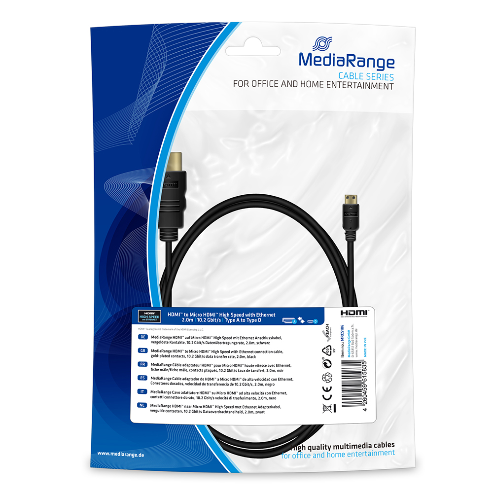 MediaRange HDMI 1.4 Cable HDMI male - micro HDMI male 2m Μαύρο