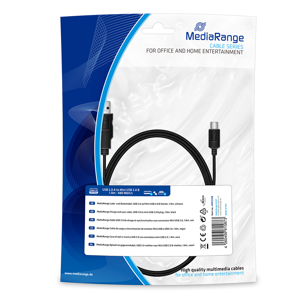 MediaRange USB 2.0 Cable USB-A male - mini USB-A male 1.8m (MRCS188)