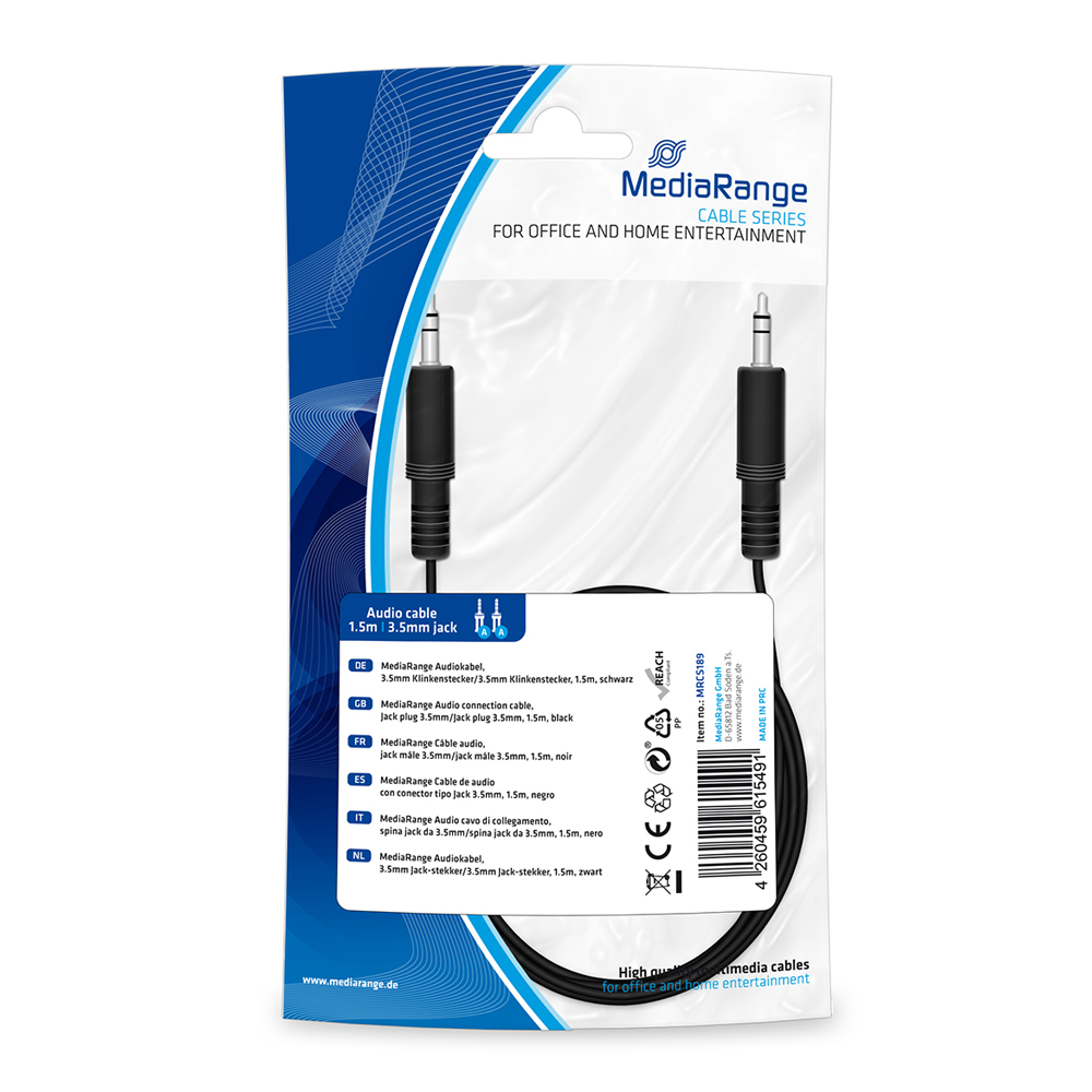 MediaRange Καλώδιο 3.5mm male - 3.5mm male Μαύρο 1.5m (MRCS189)