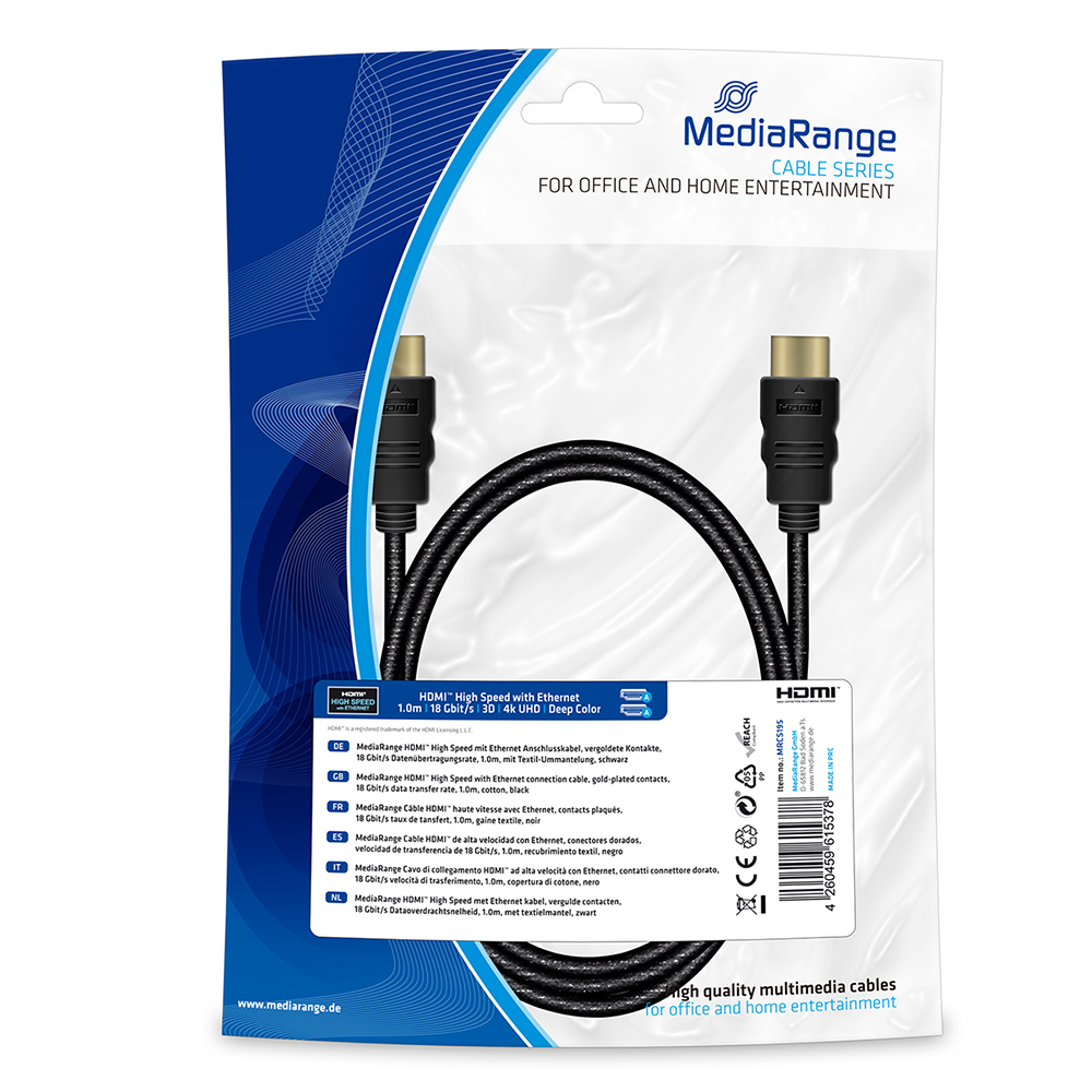 MediaRange HDMI 2.0 Cable HDMI male - HDMI male 1m Μαύρο