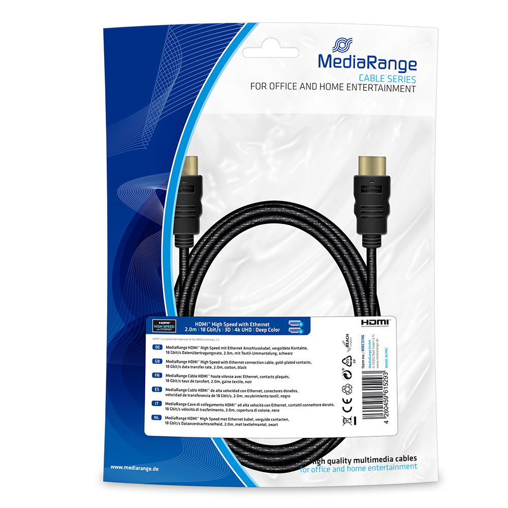 MediaRange HDMI 2.0 Cable HDMI male - HDMI male 2m Μαύρο