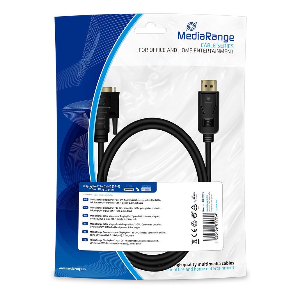 MediaRange Cable DVI-D male - DisplayPort male 2m (MRCS199)