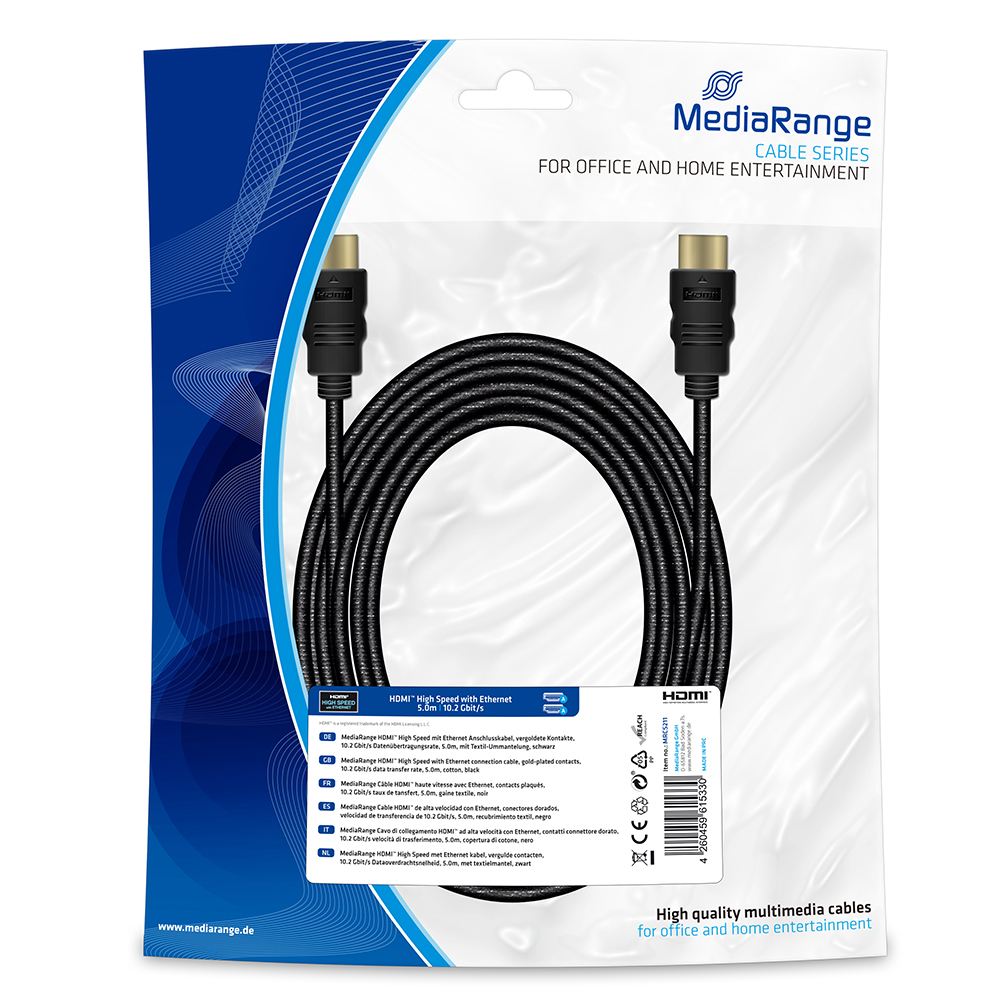 MediaRange HDMI 2.0 Cable HDMI male - HDMI male 5m Μαύρο
