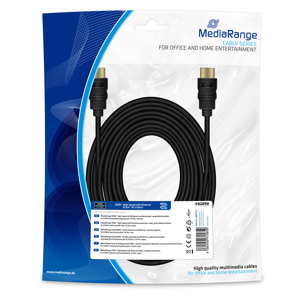 MediaRange HDMI 1.4 Cable HDMI male - HDMI male 10m Μαύρο
