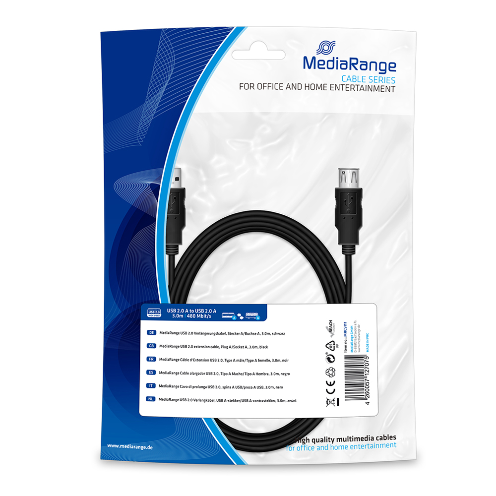 MediaRange USB 2.0 Cable USB-A male - USB-A female 3m (MRCS111)
