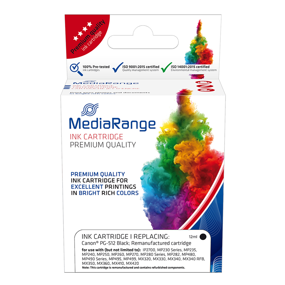 Inkjet MEDIARANGE Συμβατό για Εκτυπωτές Canon (Black) (PG-512) (MRCP512BK)