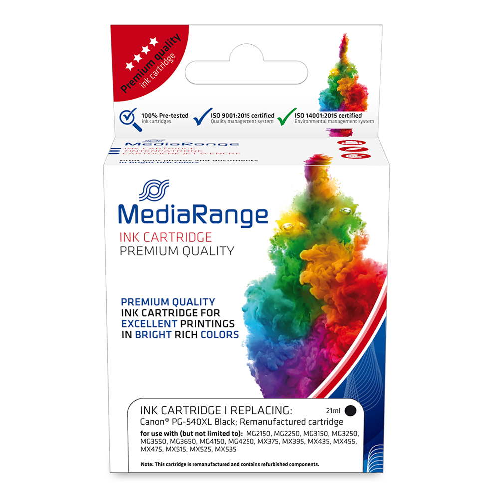 Inkjet MEDIARANGE Συμβατό για Εκτυπωτές Canon (Black) (PG-540BKXL) (MRCP540BKXL)