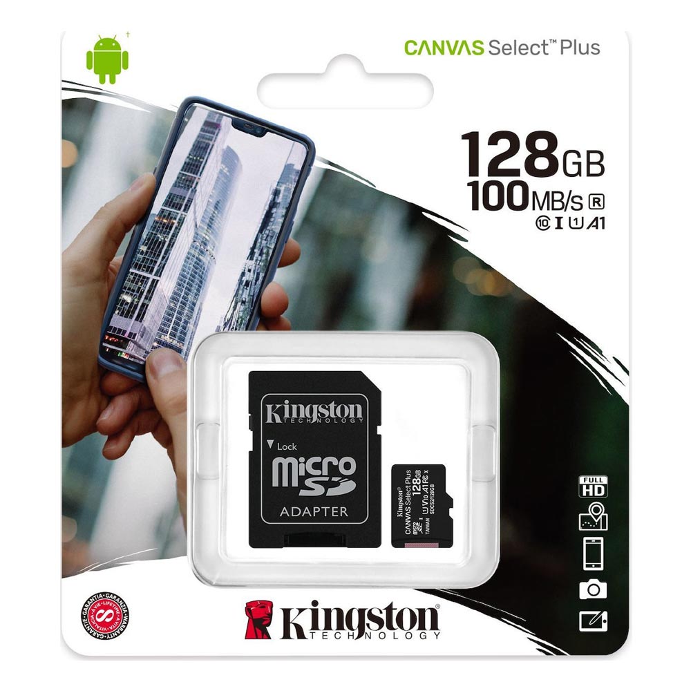 Kingston Micro Secure Digital 128GB microSDXC Canvas Select Plus 80R CL10 UHS-I Card + SD Adapter (SDCS2/128GB) Kingston Micro Secure Digital 128GB microSDXC Canvas Select Plus 80R CL10 UHS-I Card + SD Adapter (SDCS2/128GB)