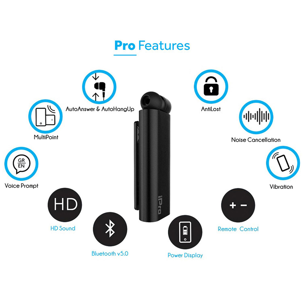 iPro Handsfree RH519BK Bluetooth AutoAnswer Retractable με Δόνηση Black (IPRORH519BK)