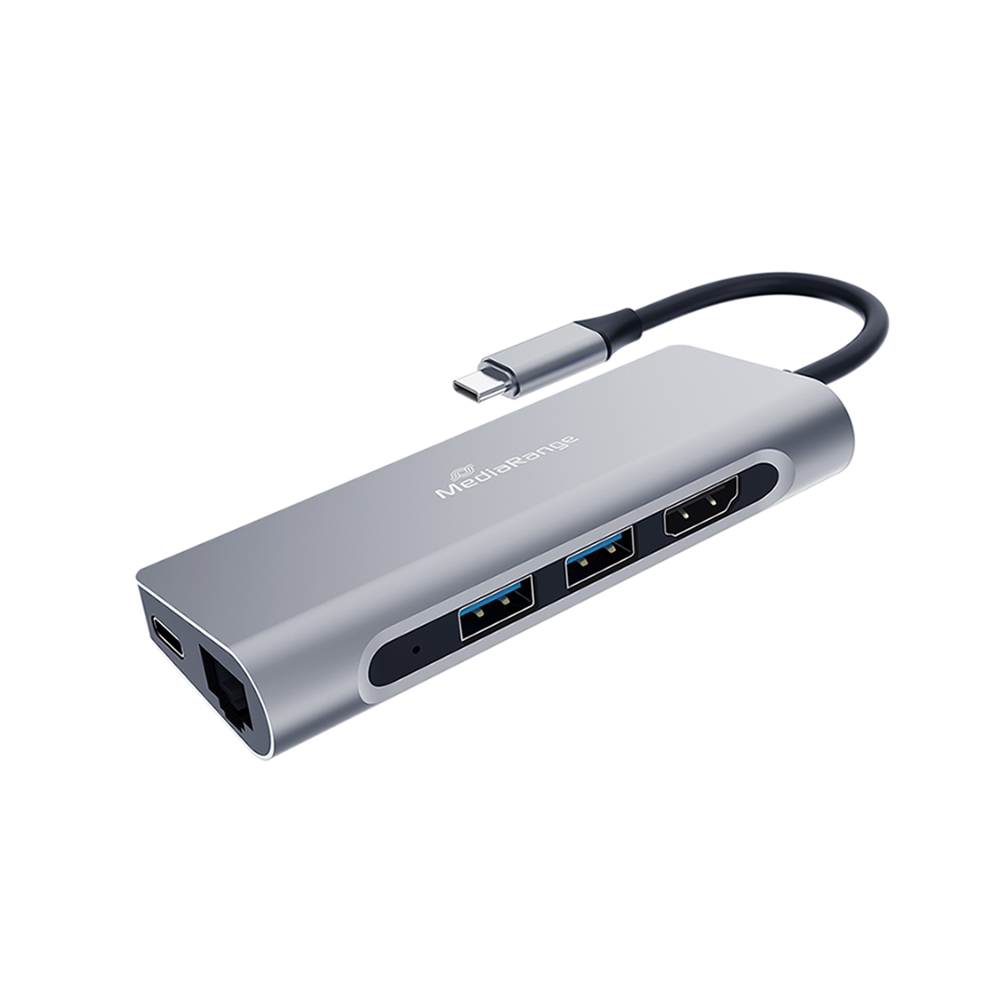 MediaRange USB-C Docking Station με HDMI 4K PD Ethernet Ασημί (MRCS510)