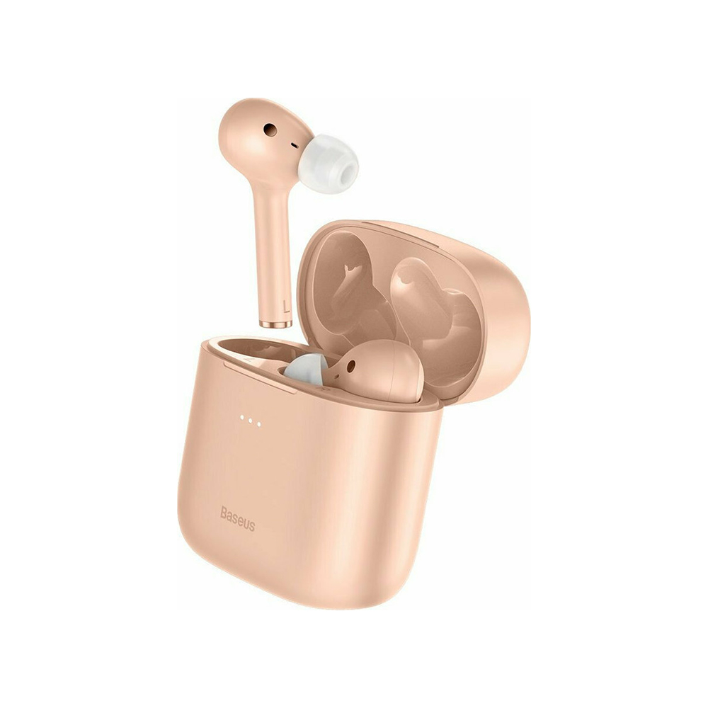 Baseus W06 In-ear Bluetooth Handsfree Ακουστικά με Αντοχή στον Ιδρώτα και Θήκη Φόρτισης Ροζ