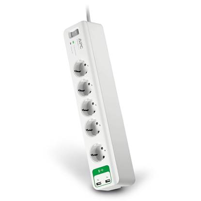 APC Πολύπριζο Ασφαλείας 5 Θέσεων Schuko με 2 USB Θύρες Λευκό (PM5U-GR)