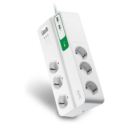 APC Πολύπριζο Ασφαλείας 6 Θέσεων Schuko με 2 USB Θύρες Λευκό (PM6U-GR)