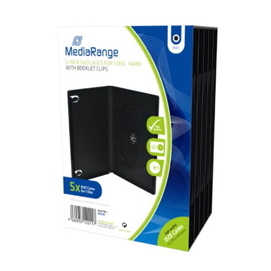 MediaRange DVD Case  for 1 Disc 14mm Black  (5 Pack)