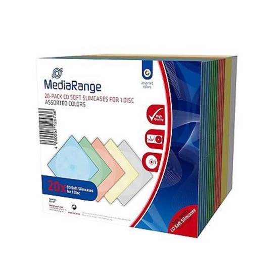 MediaRange CD Soft Slimcase for 1 Disc 5.0mm Assorted Colours (20 Pack)
