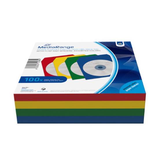 MediaRange Paper Sleeves for 1 Disc Assorted Colours 100 Pack