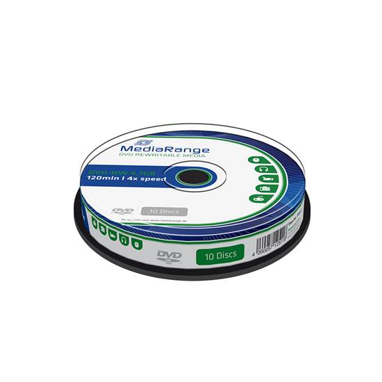 MediaRange DVD-RW 120' 4.7GB 4x Rewritable Slimcase Cake Box x 10 (MR450)