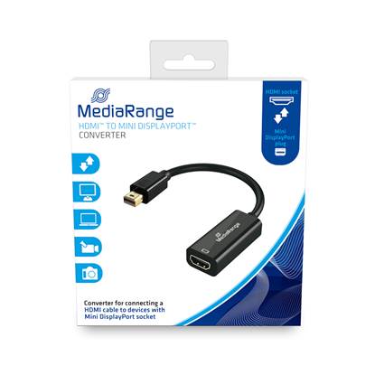 MediaRange HDMI High Speed to Mini DisplayPort converter, gold-plated, HDMI socket/Mini DP plug, 10 Gbit/s data transfer rate, 15cm, black (MRCS176)
