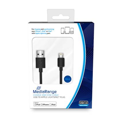 Καλώδιο MediaRange Charge and sync, USB 2.0 to Apple Lightning® plug, 50cm, black (MRCS179)