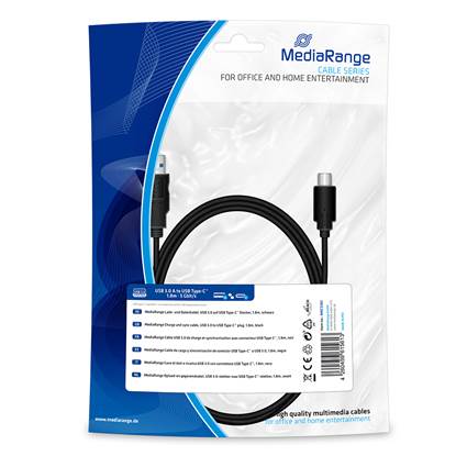 Καλώδιο MediaRange Charge and sync cable, USB 3.0 to USB Type-C plug, 1.8m, black (MRCS182)