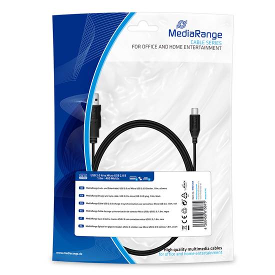 Καλώδιο MediaRange Charge and sync, USB 2.0 to micro USB 2.0 B plug, 1.8m, black (MRCS184)