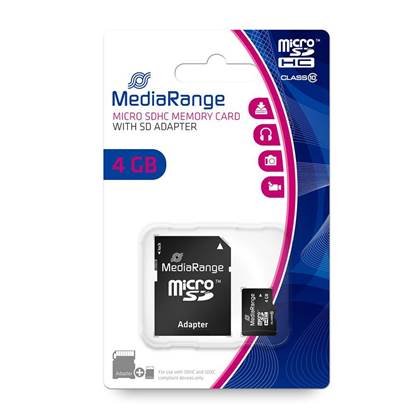 MediaRange Micro SDHC Class 10 With SD Adaptor 4 GB (High Capacity)