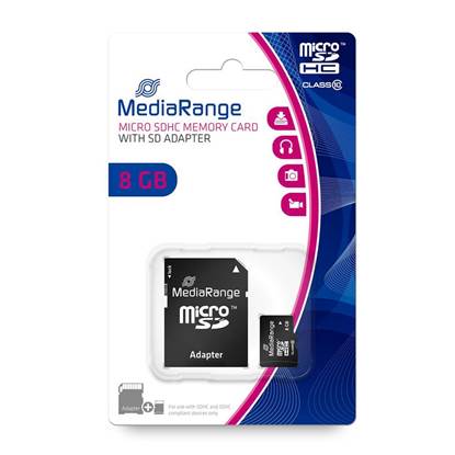 MediaRange Micro SDHC Class 10 With SD Adaptor 8 GB (High Capacity)