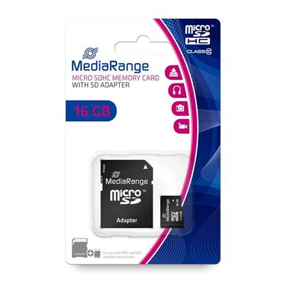 MediaRange Micro SDHC Class 10 With SD Adaptor 16 GB (High Capacity)