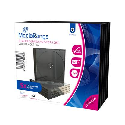 MediaRange CD Jewelcase  for 1 Disc 10.4mm Black Tray (5 Pack) (MRBOX31)