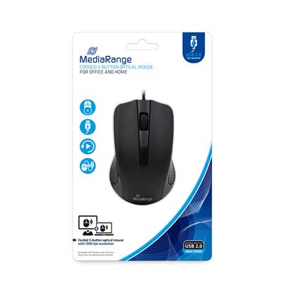 MediaRange Optical Mouse Corded 3-Button (Black, Wired) (MROS210)