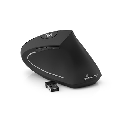 MediaRange Ergonomic 6-button wireless optical mouse for right-handers (Black, Wireless) (MROS232)