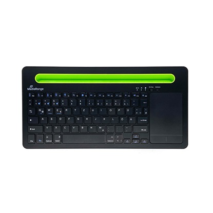 MediaRange Rechargeable Wireless Multi Device Bluetooth Keyboard with 78 keys, touchpad & Tablet slot (Black) (MROS131-GR)-MROS131-GR
