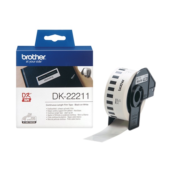 Brother DK-22211 Continuous Film Label Roll – Black on White, 29mm (DK22211) (BRODK22211)-BRODK22211