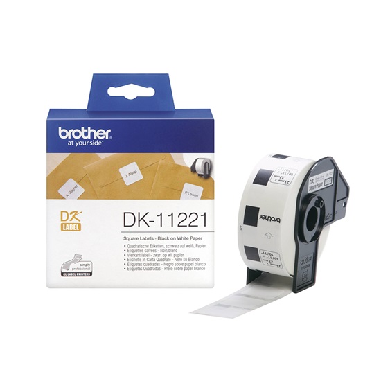 Brother DK-11221 Label Roll – Black on White, 23mm x 23mm (DK11221) (BRODK11221)-BRODK11221