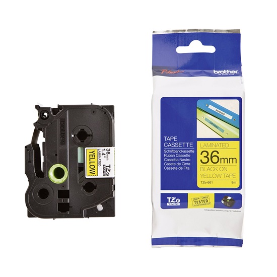 Brother TZe-661 Labelling Tape Cassette – Black on Yellow, 36mm wide (TZE661) (BROTZE661)-BROTZE661