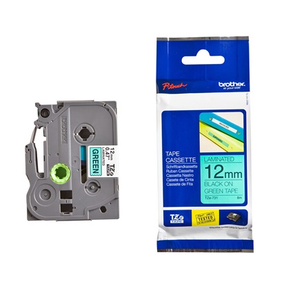 Brother TZe-731 Labelling Tape Cassette – Black on Green, 12mm wide (TZE731) (BROTZE731)-BROTZE731