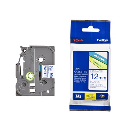 Brother TZe-233 Labelling Tape Cassette – Blue on White, 12mm wide (TZE233) (BROTZE233)-BROTZE233