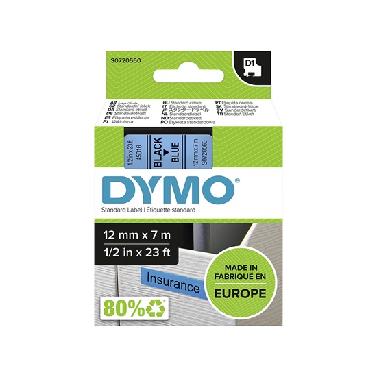 Ταινία Ετικετογράφου DYMO D1 45016 12mm x 7m (Μαύρα Γράμματα σε Μπλέ Φόντο) (S0720710) (DYMO40916)-DYMO45016