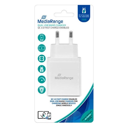 MediaRange 25W fast charger with USB-A and USB-C output, white (MRMA112)-MRMA112