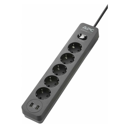 APC Essential SurgeArrest 5 Outlet + USB-A Black 230V (PME5U2B-GR) (APCPME5U2B-GR)-APCPME5U2B-GR