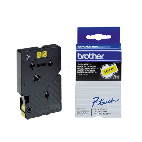Brother P-touch Laminated Black on Yellow 7,7m x 12mm (TC601) (BROTC601)-BROTC601