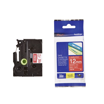 Brother P-Touch Laminated White on Red 8m x 12mm (TZE435) (BROTZE435)-BROTZE435