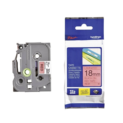 Brother P-Touch Laminated Black on Red 8m x 18mm (TZE441) (BROTZE441)-BROTZE441